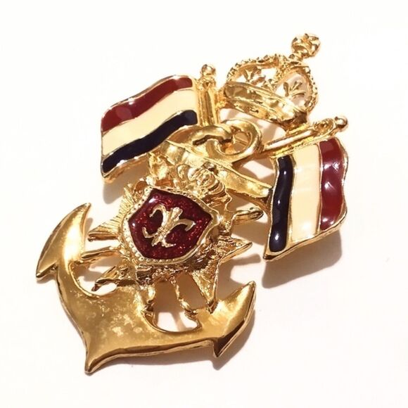 Premier Designs Nautical and Crown Themed Gold Tone Enamel Brooch - Picture 3 of 6